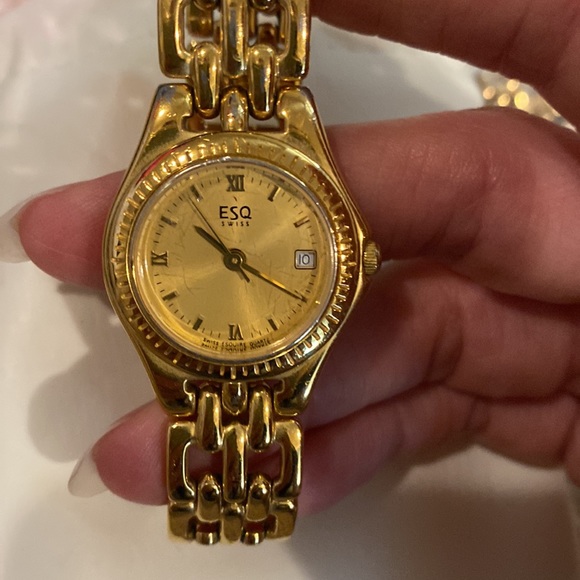 ESQ gold plated link bracelet watch with gold face. - Picture 3 of 4